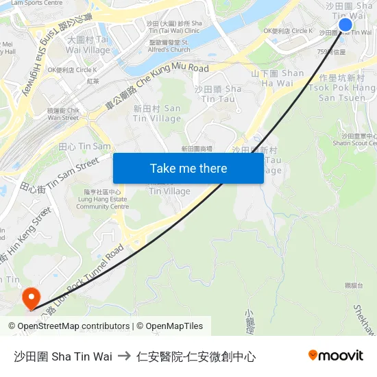 沙田圍 Sha Tin Wai to 仁安醫院-仁安微創中心 map