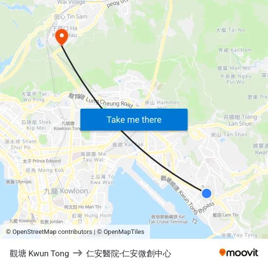 觀塘 Kwun Tong to 仁安醫院-仁安微創中心 map