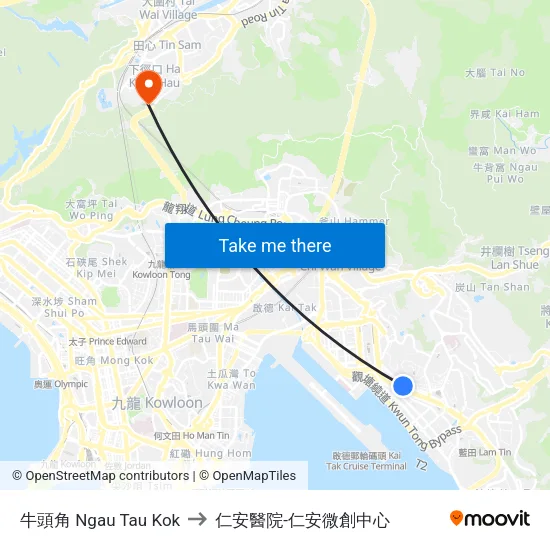 牛頭角 Ngau Tau Kok to 仁安醫院-仁安微創中心 map