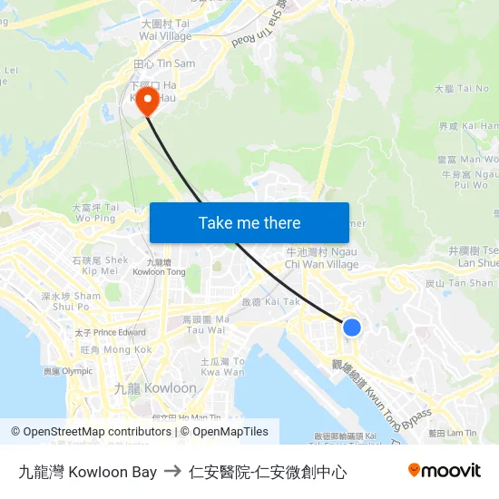 九龍灣 Kowloon Bay to 仁安醫院-仁安微創中心 map