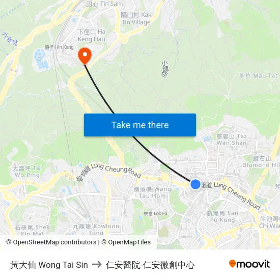 黃大仙 Wong Tai Sin to 仁安醫院-仁安微創中心 map
