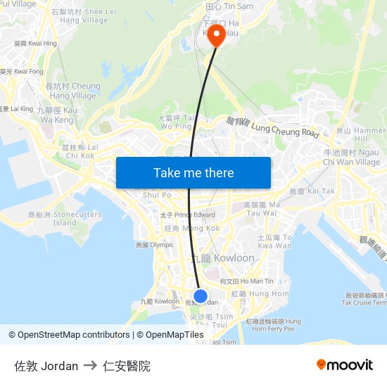 佐敦 Jordan to 仁安醫院 map