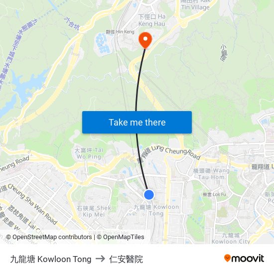 九龍塘 Kowloon Tong to 仁安醫院 map