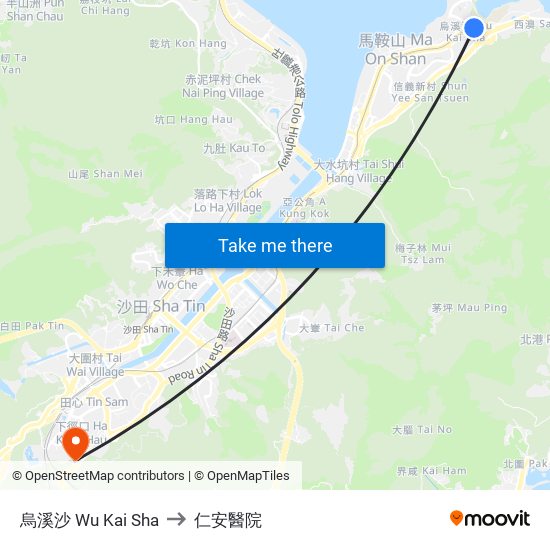 烏溪沙 Wu Kai Sha to 仁安醫院 map