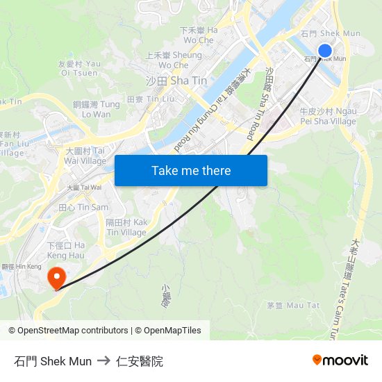石門 Shek Mun to 仁安醫院 map