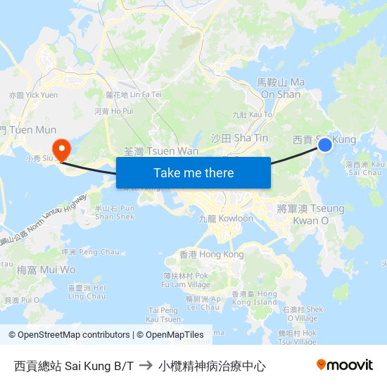 西貢總站 Sai Kung B/T to 小欖精神病治療中心 map