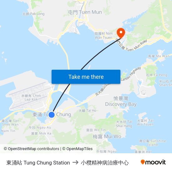 東涌站 Tung Chung Station to 小欖精神病治療中心 map