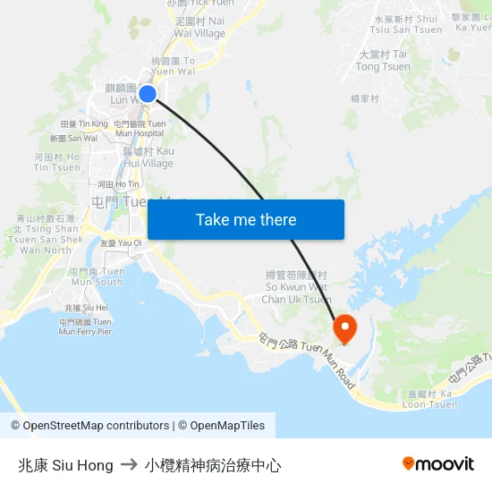 兆康 Siu Hong to 小欖精神病治療中心 map
