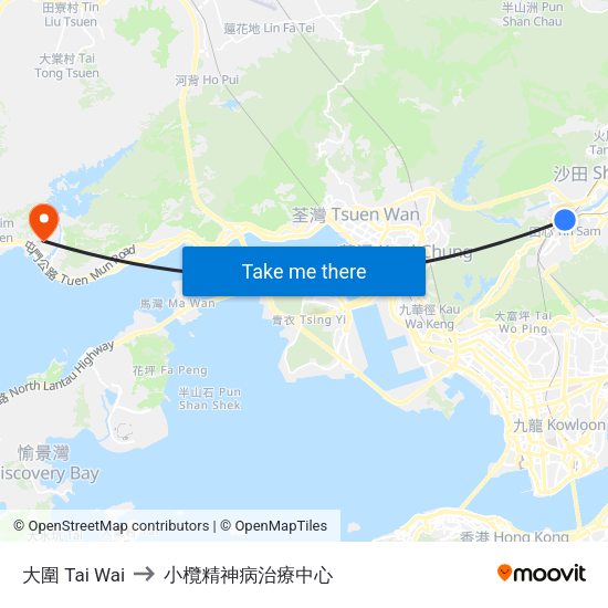 大圍 Tai Wai to 小欖精神病治療中心 map