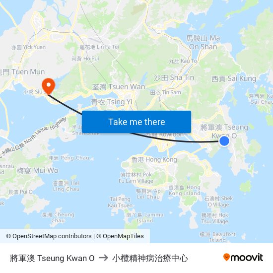 將軍澳 Tseung Kwan O to 小欖精神病治療中心 map