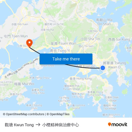 觀塘 Kwun Tong to 小欖精神病治療中心 map