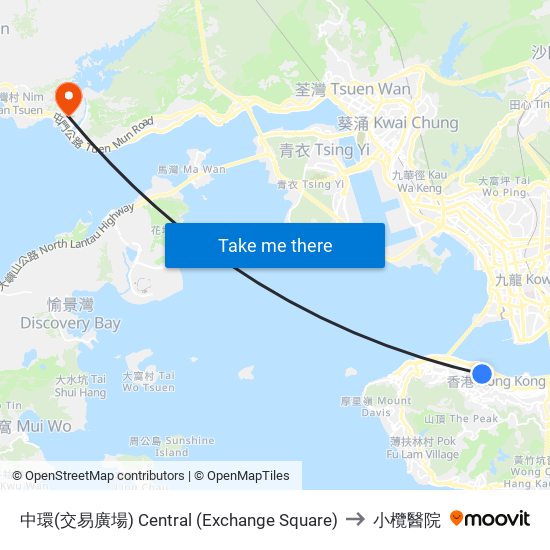 中環(交易廣場) Central (Exchange Square) to 小欖醫院 map