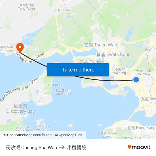 長沙灣 Cheung Sha Wan to 小欖醫院 map