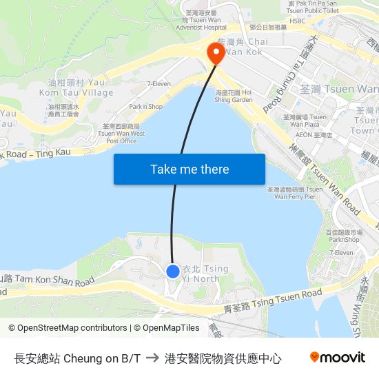 長安總站 Cheung on B/T to 港安醫院物資供應中心 map