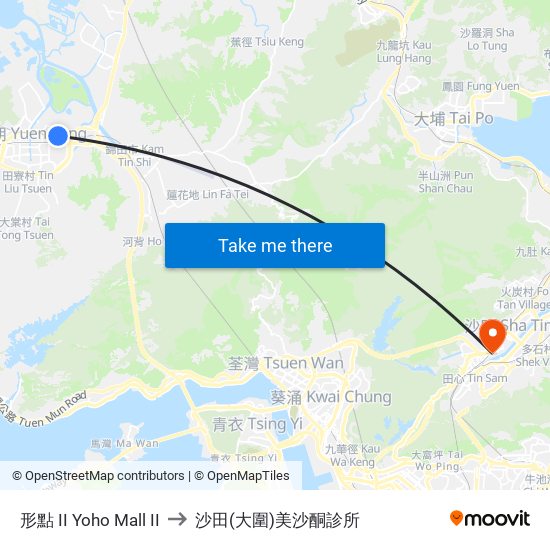 形點 II Yoho Mall II to 沙田(大圍)美沙酮診所 map