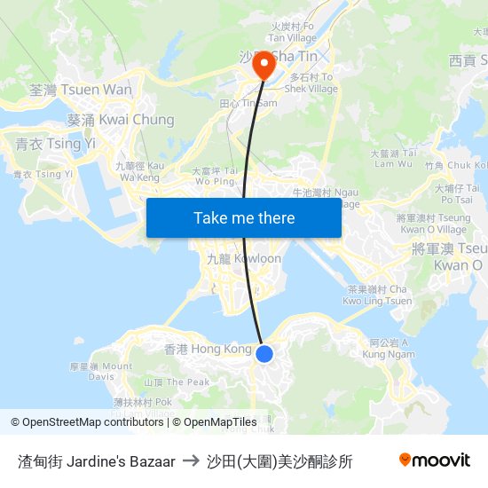 渣甸街 Jardine's Bazaar to 沙田(大圍)美沙酮診所 map