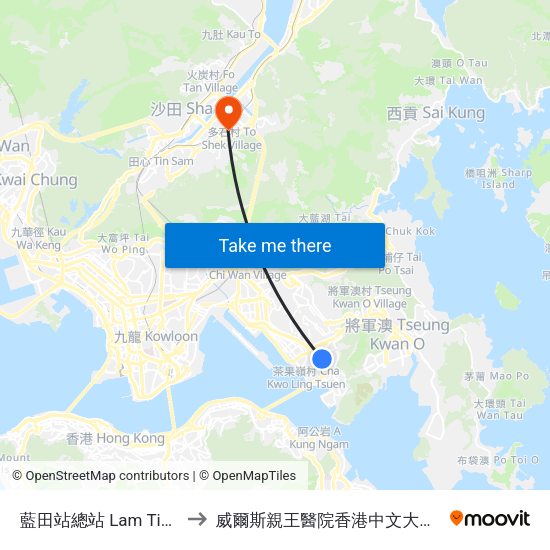 藍田站總站 Lam Tin Station B/T to 威爾斯親王醫院香港中文大學李嘉誠醫學大樓 map