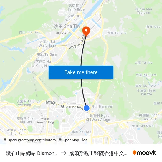 鑽石山站總站 Diamond Hill Station B/T to 威爾斯親王醫院香港中文大學李嘉誠醫學大樓 map