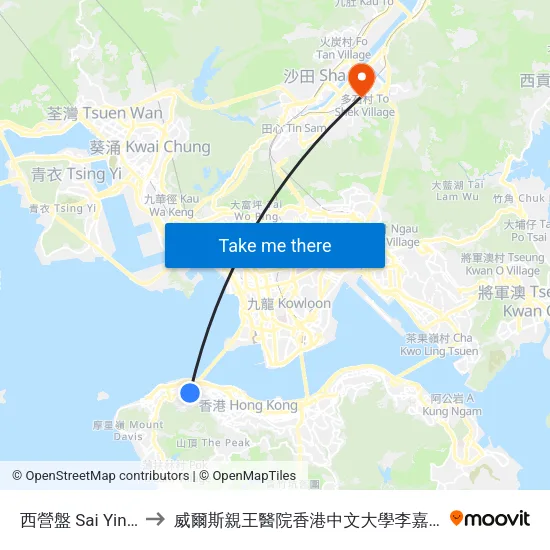 西營盤 Sai Ying Pun to 威爾斯親王醫院香港中文大學李嘉誠醫學大樓 map