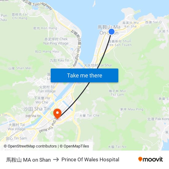 馬鞍山 MA on Shan to Prince Of Wales Hospital map