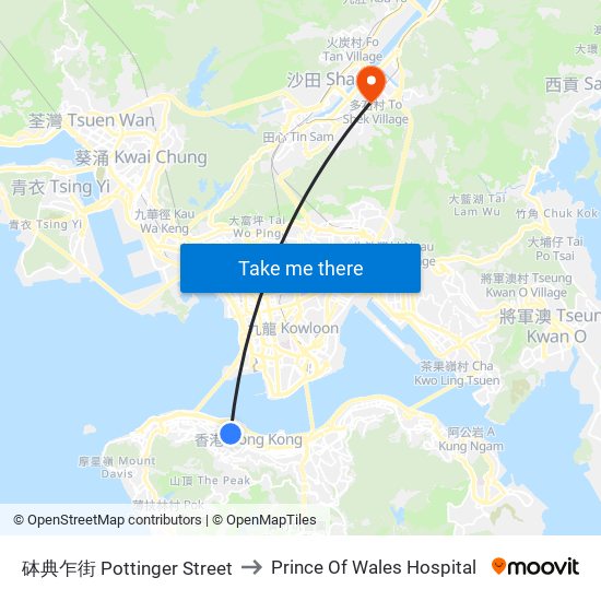砵典乍街 Pottinger Street to Prince Of Wales Hospital map
