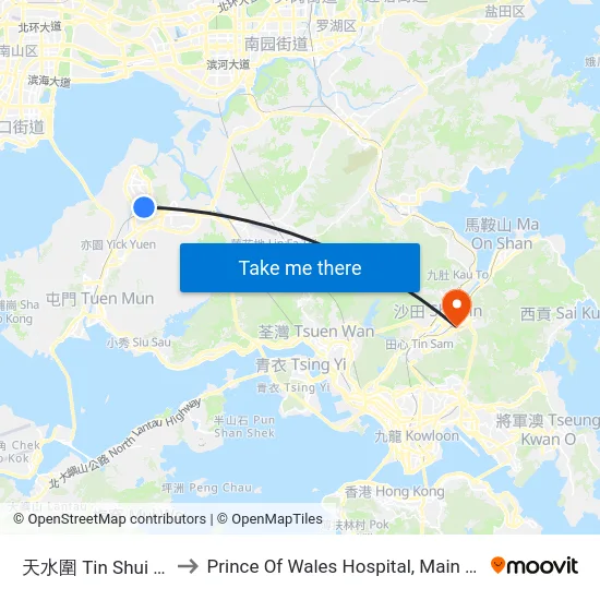 天水圍 Tin Shui Wai to Prince Of Wales Hospital, Main Block map