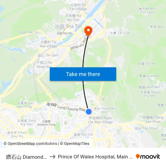 鑽石山 Diamond Hill to Prince Of Wales Hospital, Main Block map