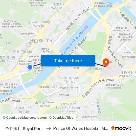 帝都酒店 Royal Park Hotel to Prince Of Wales Hospital, Main Block map