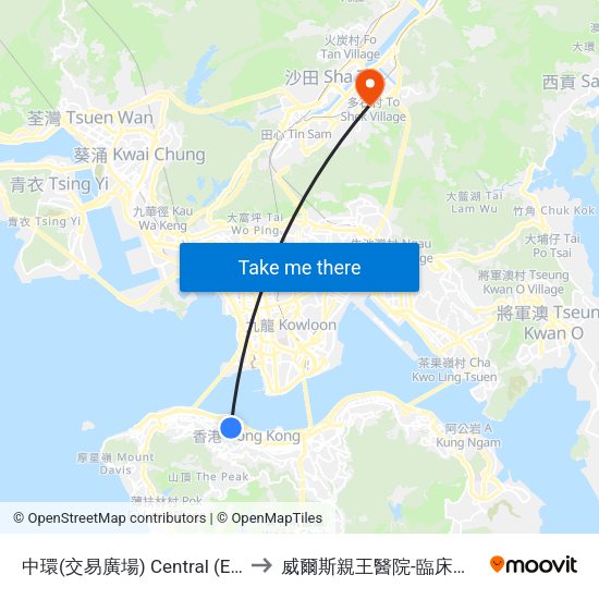 中環(交易廣場) Central (Exchange Square) to 威爾斯親王醫院-臨床醫學大樓(教授樓) map