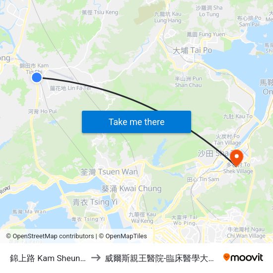 錦上路 Kam Sheung Road to 威爾斯親王醫院-臨床醫學大樓(教授樓) map