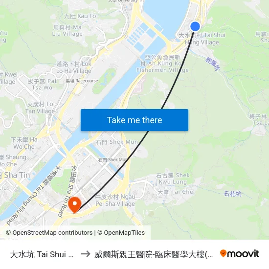 大水坑 Tai Shui Hang to 威爾斯親王醫院-臨床醫學大樓(教授樓) map