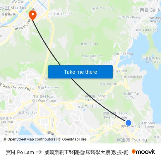 寶琳 Po Lam to 威爾斯親王醫院-臨床醫學大樓(教授樓) map