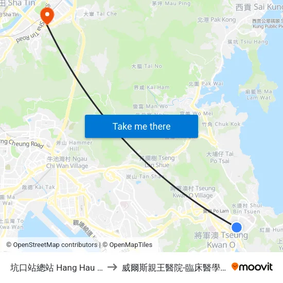 坑口站總站 Hang Hau Station B/T to 威爾斯親王醫院-臨床醫學大樓(教授樓) map