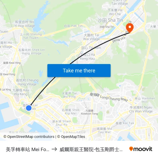 美孚轉車站 Mei Foo Bbi to 威爾斯親王醫院-包玉剛爵士癌症中心 map