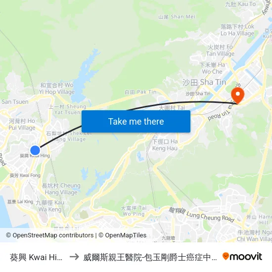 葵興 Kwai Hing to 威爾斯親王醫院-包玉剛爵士癌症中心 map