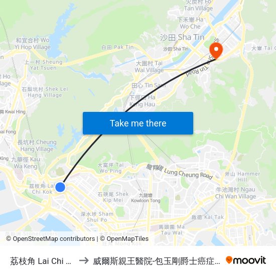 荔枝角 Lai Chi Kok to 威爾斯親王醫院-包玉剛爵士癌症中心 map
