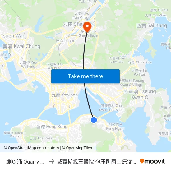 鰂魚涌 Quarry Bay to 威爾斯親王醫院-包玉剛爵士癌症中心 map