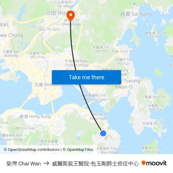 柴灣 Chai Wan to 威爾斯親王醫院-包玉剛爵士癌症中心 map