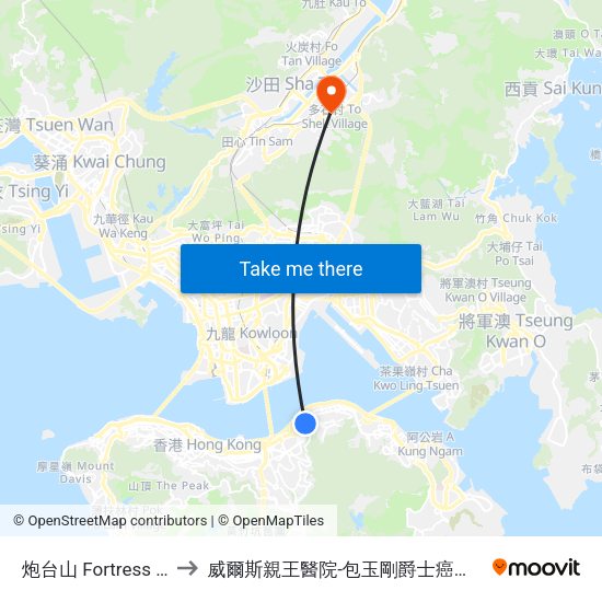 炮台山 Fortress Hill to 威爾斯親王醫院-包玉剛爵士癌症中心 map