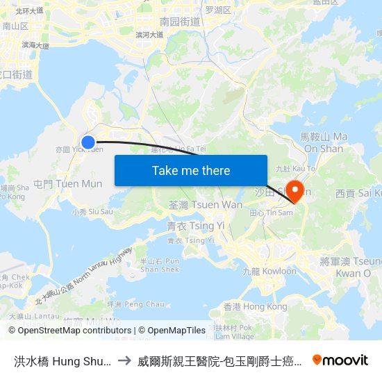 洪水橋 Hung Shui Kiu to 威爾斯親王醫院-包玉剛爵士癌症中心 map