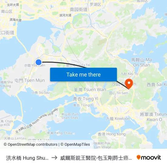洪水橋 Hung Shui Kiu to 威爾斯親王醫院-包玉剛爵士癌症中心 map