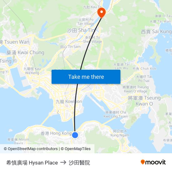 希慎廣場 Hysan Place to 沙田醫院 map