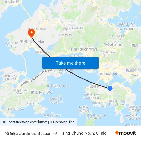 渣甸街 Jardine's Bazaar to Tsing Chung No. 2 Clinic map