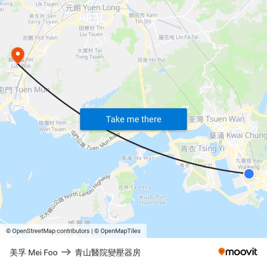 美孚 Mei Foo to 青山醫院變壓器房 map