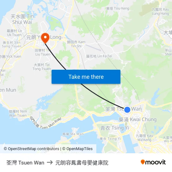 荃灣 Tsuen Wan to 元朗容鳳書母嬰健康院 map