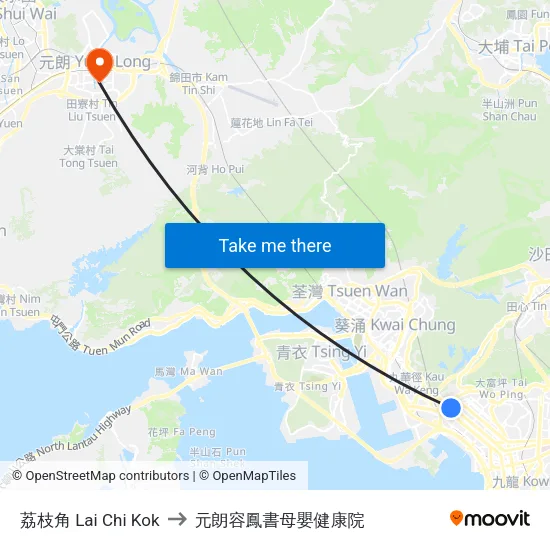 荔枝角 Lai Chi Kok to 元朗容鳳書母嬰健康院 map