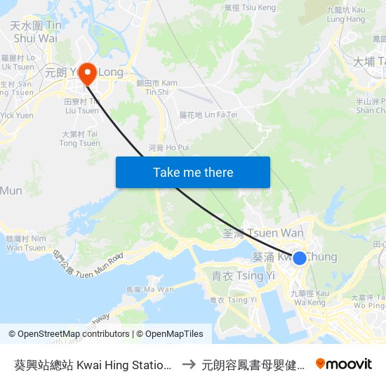 葵興站總站 Kwai Hing Station B/T to 元朗容鳳書母嬰健康院 map