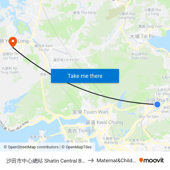 沙田市中心總站 Shatin Central Bus Terminus to Maternal&Child Health map