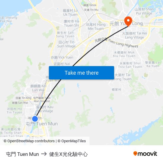 屯門 Tuen Mun to 健生X光化驗中心 map