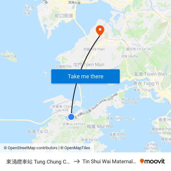 東涌纜車站 Tung Chung Cable Car Terminal to Tin Shui Wai Maternal&Child Centres map